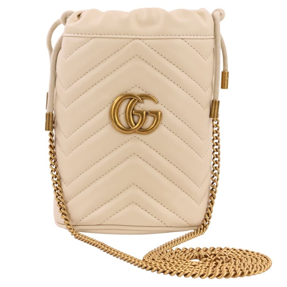 美品 GUCCI グッチ GGマーモント レザー ミニ バケット チェーン