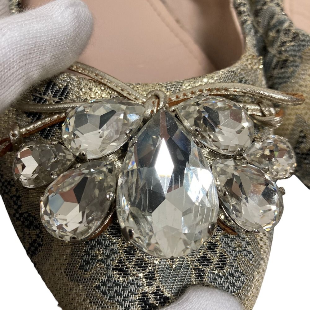 良品 miu miu ミュウミュウ フラワージャガード ビジュー パンプス