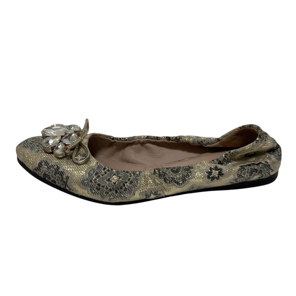良品 miu miu ミュウミュウ フラワージャガード ビジュー パンプス バレエシューズ サイズ38 25cm相当 グレー系 レディース 古着 中古 USED 良品 miu miu ミュウミュウ フラワージャガード ビジュー パンプス