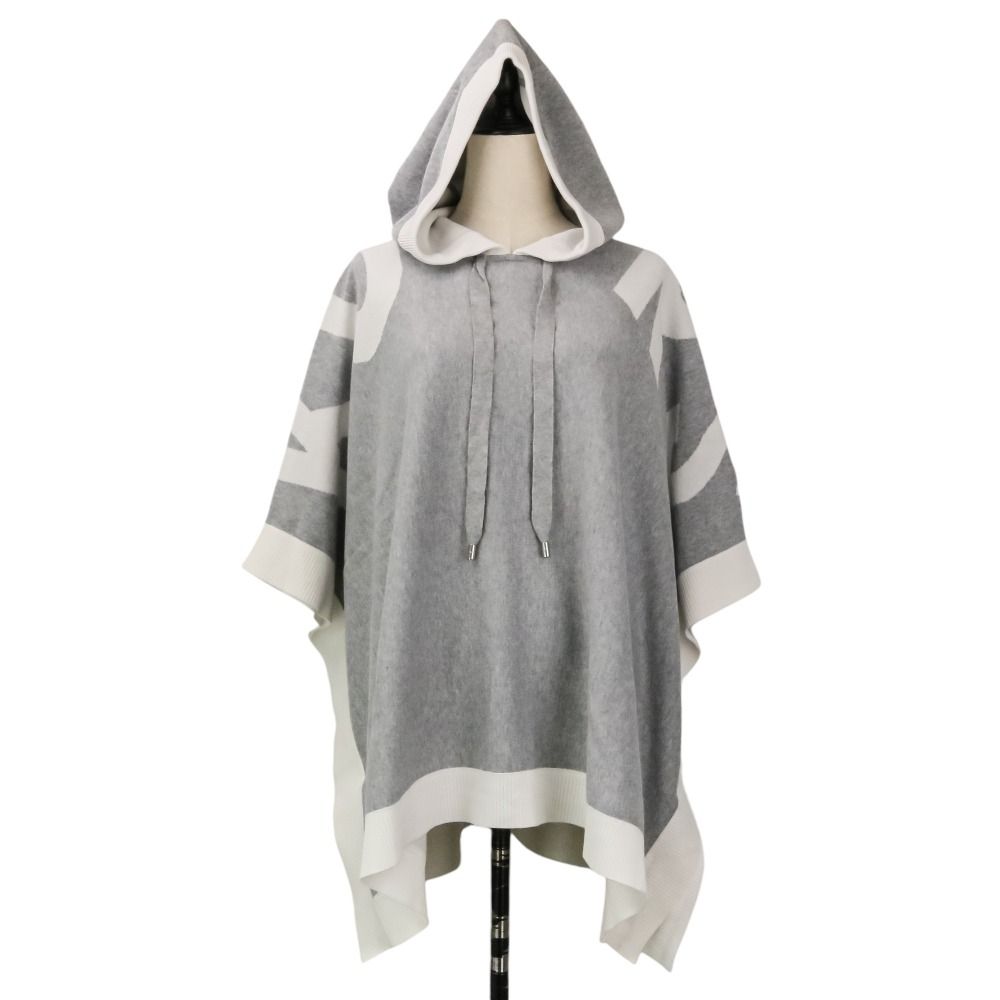 良品 Michael Michael Kors マイケルマイケルコース ニット フーデッドポンチョ ジャケット L/XL グレー レディース 古着 中古 USED