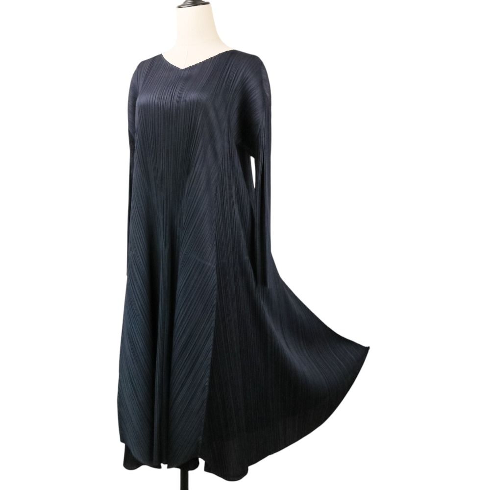 プリーツプリーズ　イッセイミヤケ　総柄　プリーツロングワンピース　ロングジレ　3 美品 PLEATS PLEASE ISSEY MIYAKE プリーツプリーズ イッセイミヤケ