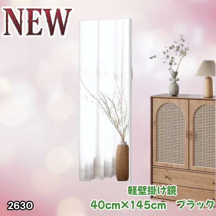 #2630 軽量 壁掛け 割れない鏡 幅40cm×高さ145cm ブラック フィルム ミラー 鏡 全身鏡 姿見 ダンス 練習 大きい 安全 防災 地震対策 ※一部地域離島別途配送料有 6,942円