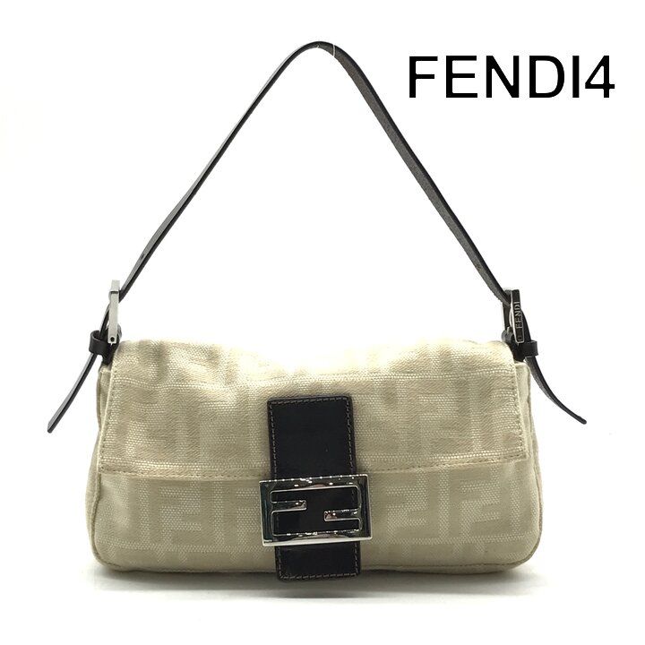 美品 FENDI フェンディ ズッカ マンマバケット ショルダー バッグ 肩掛け アイボリー キャンバス レザー レディース ブランド 鞄 a13755