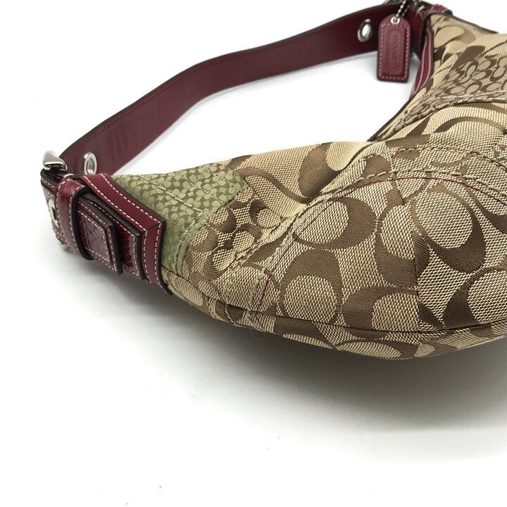 超美品 COACH コーチ シグネチャー パッチワーク ホーボー ショルダー 