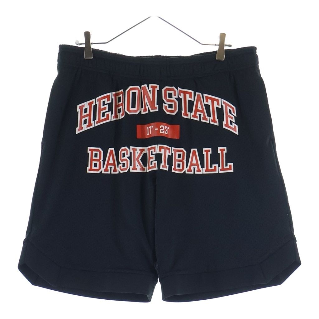 HERON PRESTON ヘロンプレストン 23SS BASKETBALL SHORTS バスケットボールロゴプリントショーツ メッシュショートパンツ バックロゴ刺繍 ブラック HMVH003S23JER001 HERON PRESTON (ヘロンプレストン) 23SS BASKETBALL SHORTS