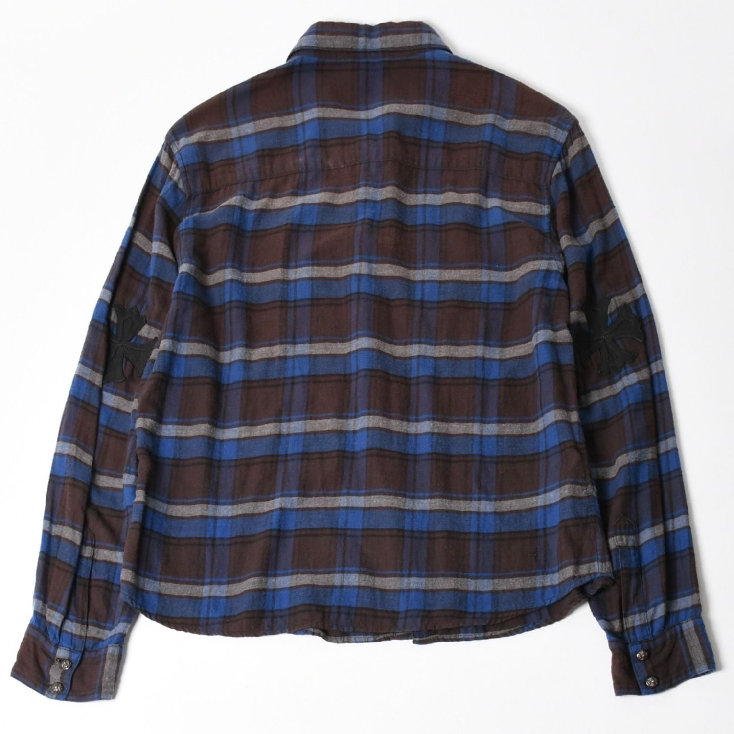【新品同様】カタリスト クロスパッチ チェックシャツ 青 クロス クロムハーツ CHROME HEARTS クロムハーツ Y NOT CHプラス レザーパッチ チェック
