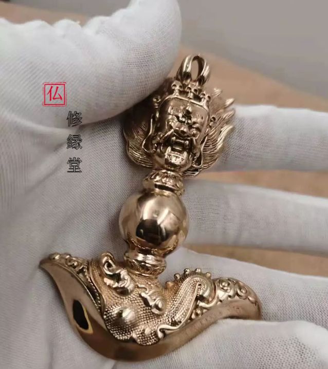 修縁堂】チベット密教 古美術品 真言宗 法器 空行母天杖 高16CM