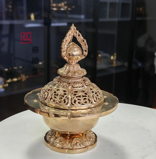【修縁堂】寺院用仏具 仏教工芸品 供養品 摩宝珠手香炉 美術工芸品 修縁堂】寺院用仏具 仏教工芸品 供養品 摩宝珠手香炉 美術