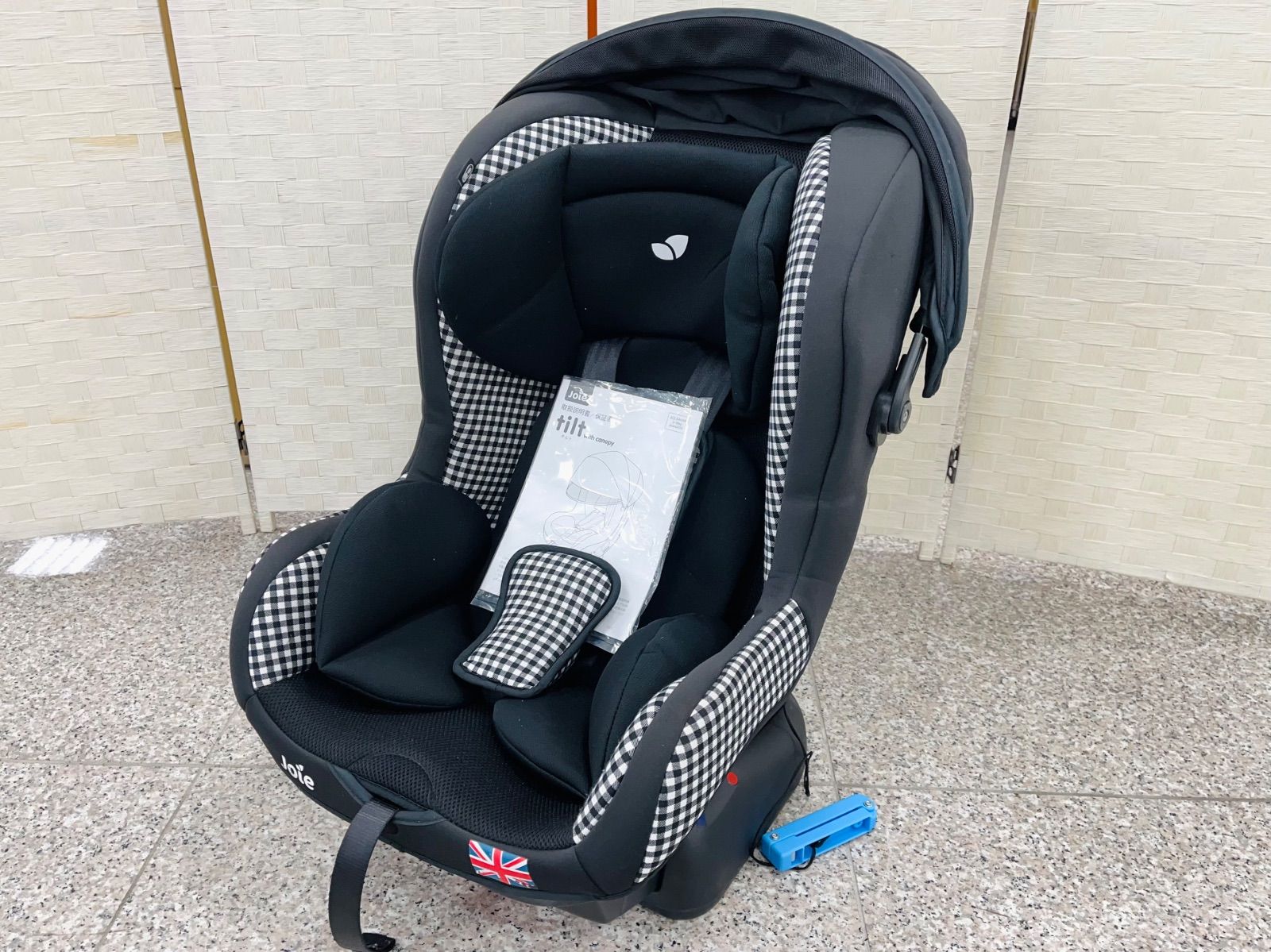 ★美品 Joie ジョイー チルト キャノピー付 チャイルドシート C0902IAGBK500 ギンガムチェック 新生児〜 シートベルト固定式 中古品 管理2M512