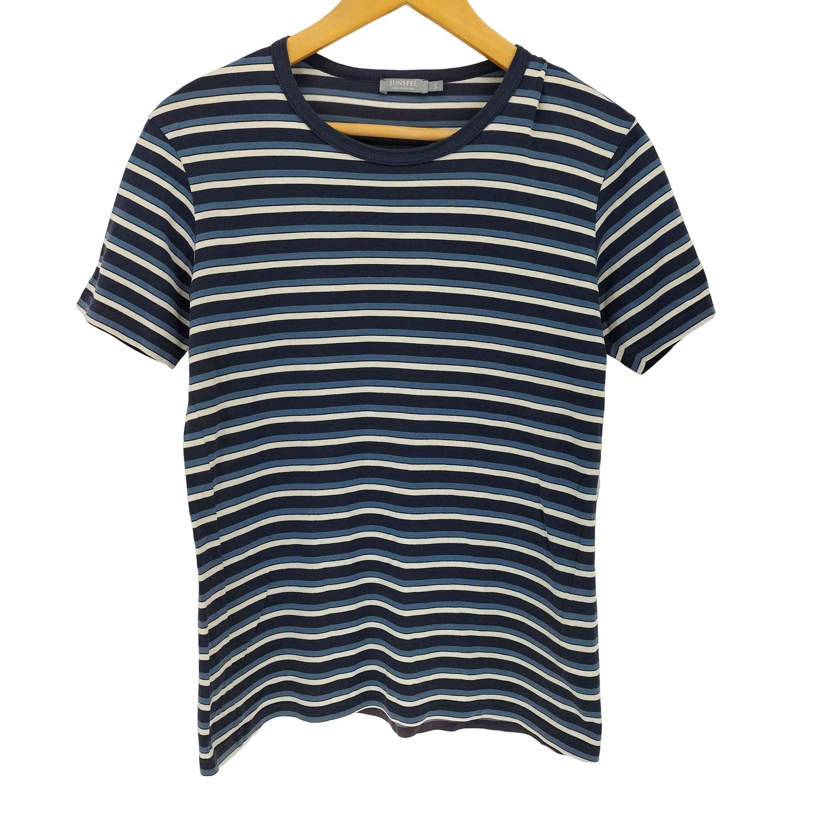 サンスペル Sunspel 英国製 クルーネック S/S ボーダーTシャツ メンズ import：S 