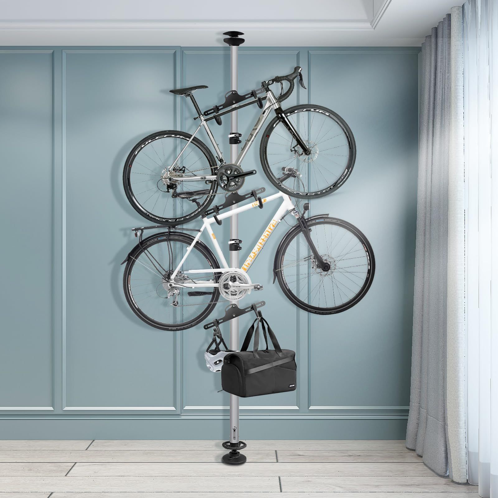 ZYLKEKL 自転車スタンド サイクルスタンド 電動自転車 ロードバイク 高さ調節 高さ146cm~362cm [3台用] ディスプレイ バイクタワー 頑丈 転倒防止 防錆 耐腐食性 ロードバイク 収納 玄関収納 屋外?屋外 多機能 省スペース 自立式 [シ