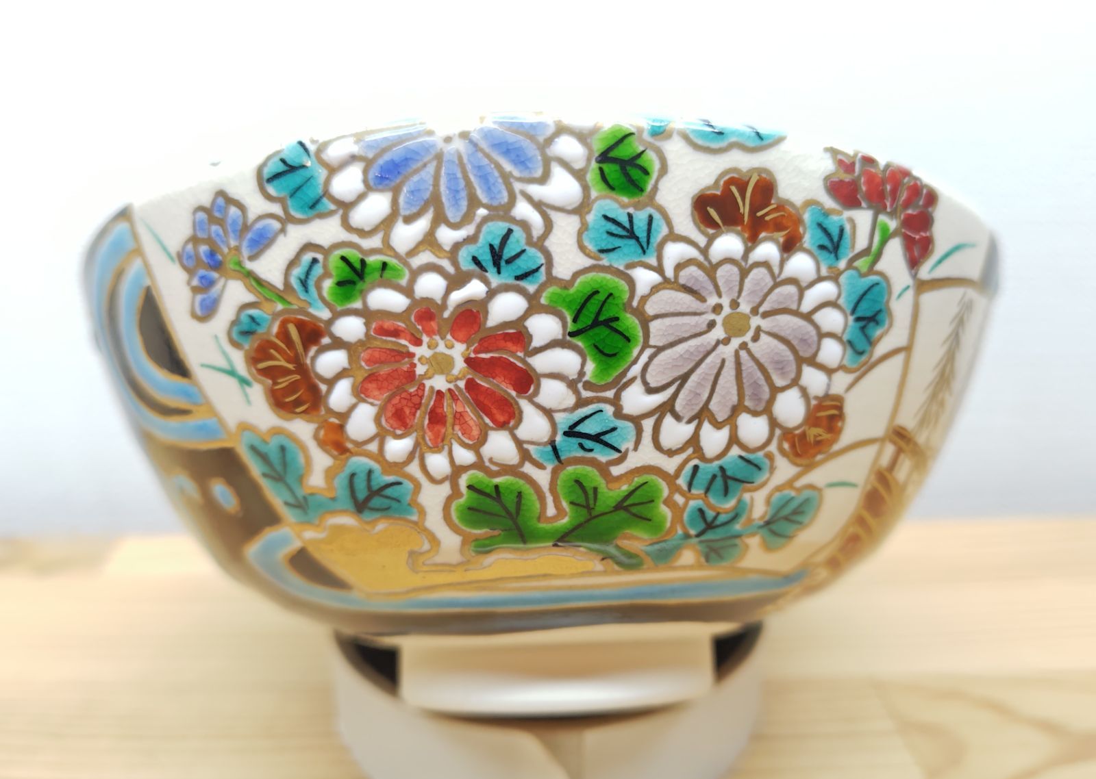 逢絢亭・新品】茶道具 茶碗 平茶碗 京焼 仁清黒 扇面流水の絵 西村利峰