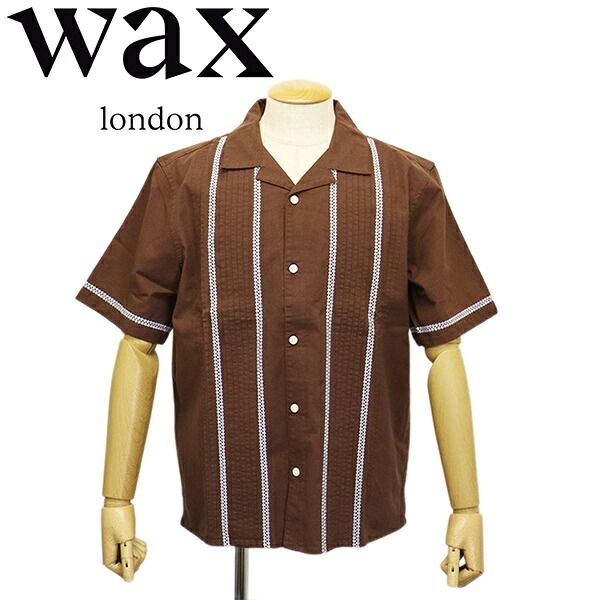 Wax London (ワックスロンドン) DIDCOT SS SHIRT PINTUCK 半袖シャツ BROWN x BLUE WL005 L