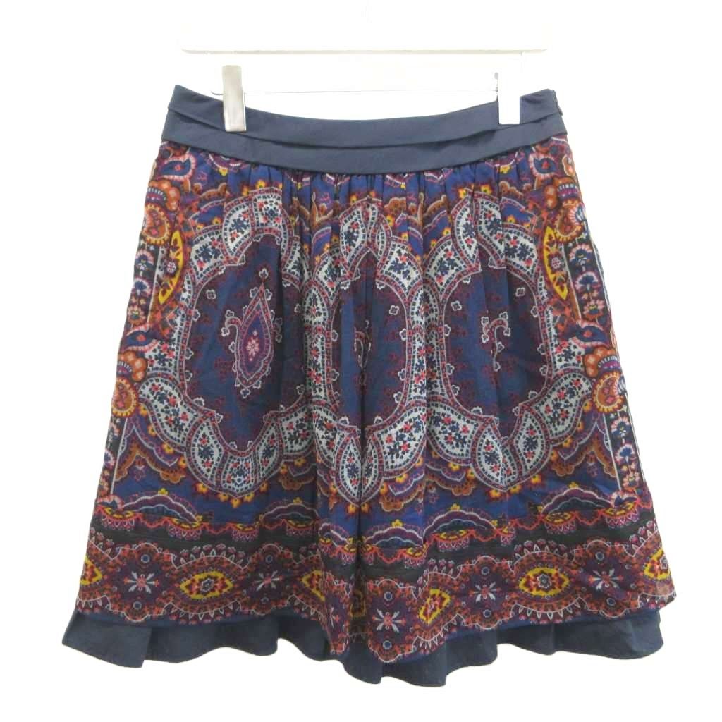 エトロ ETRO スカート フレアスカート 絹 シルク 40 マルチカラー（紺、グレー、黄） ペイズリー柄 /NP ■GY53