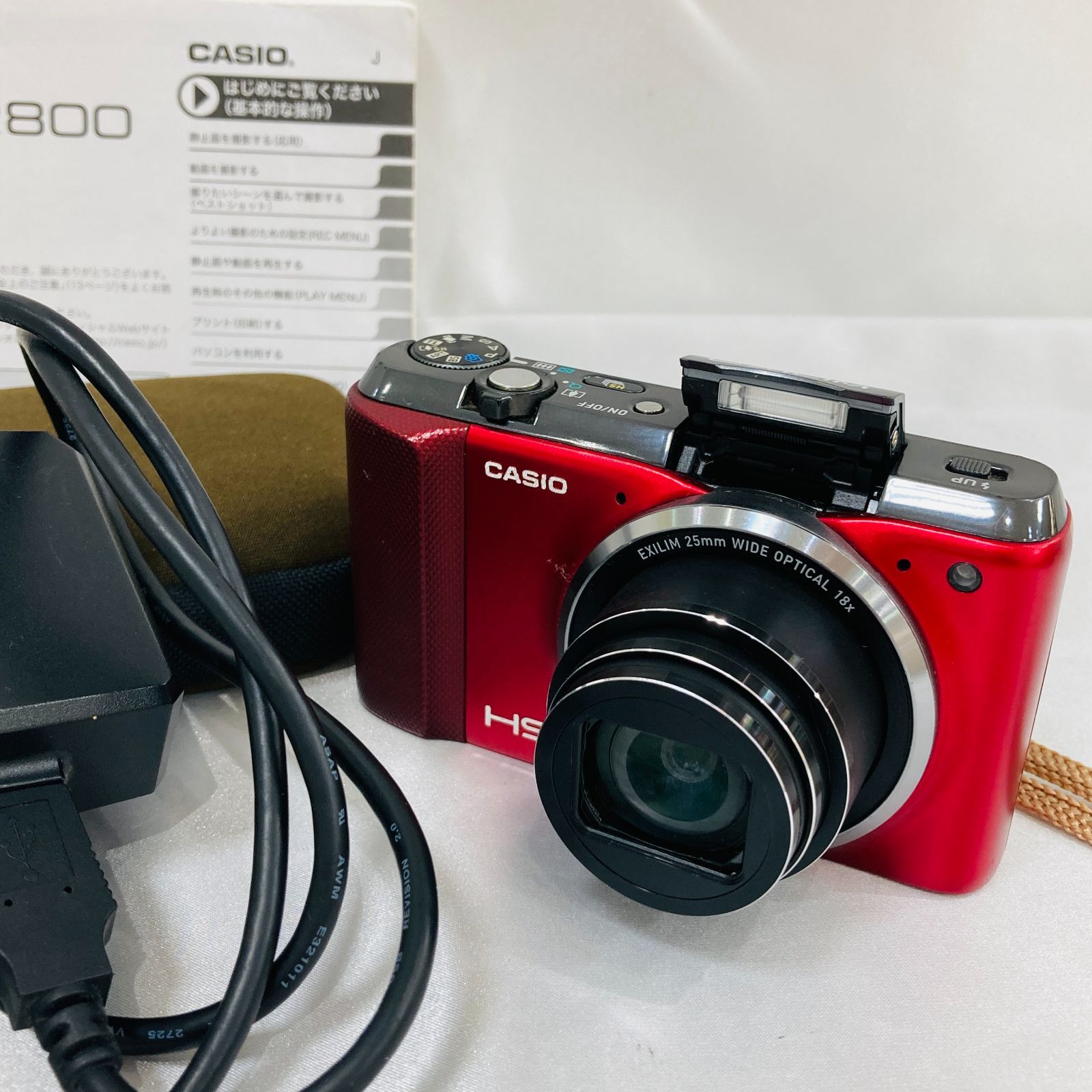A [Simple Operation Confirmed] CASIO Casio EXILIM EX-ZR800 Main Unit Red Red Compact Digital Camera with Charger, SD Card, and Instruction Manual