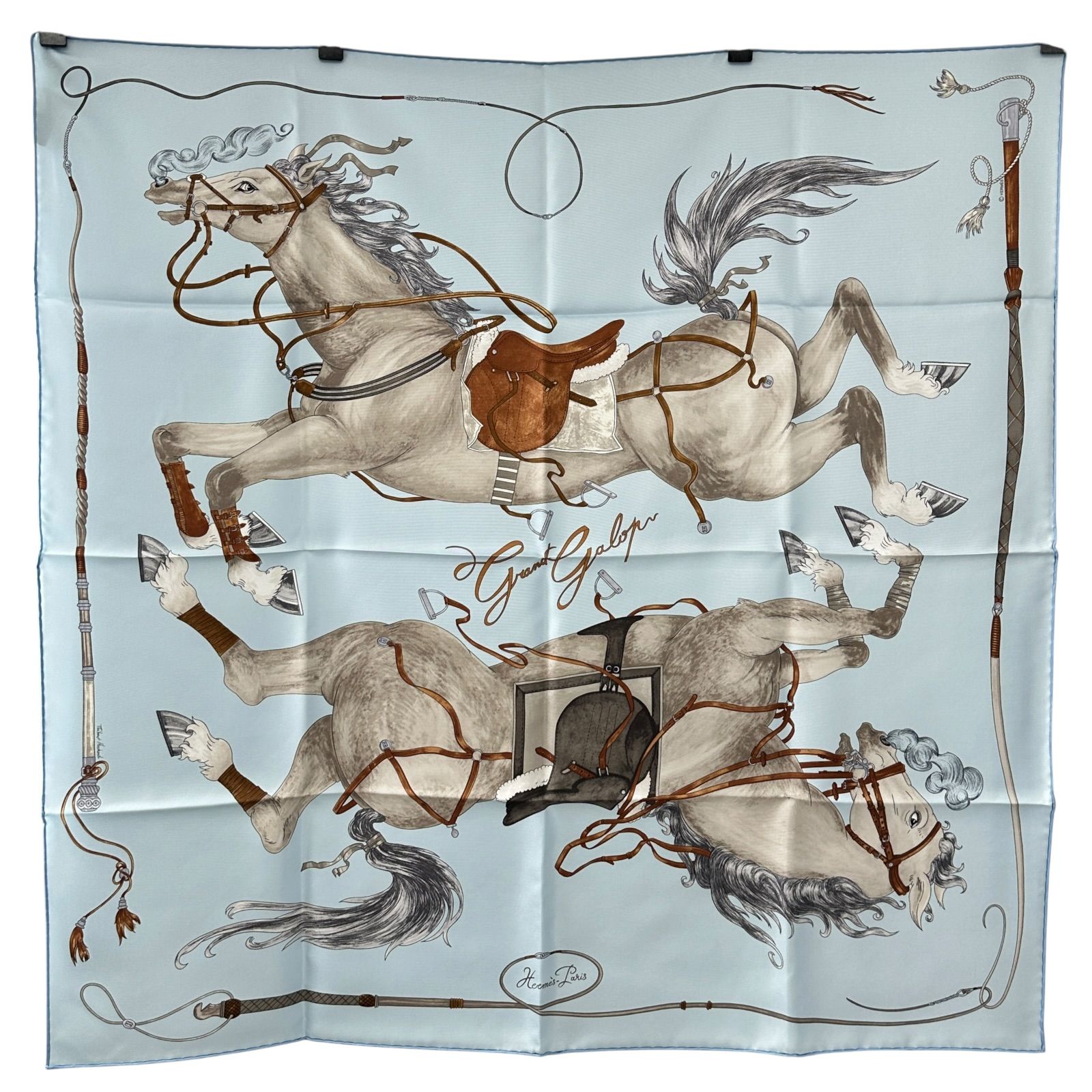 エルメス HERMES カレ90 ON EST BIEN ICI ブルー シルク レディース スカーフ