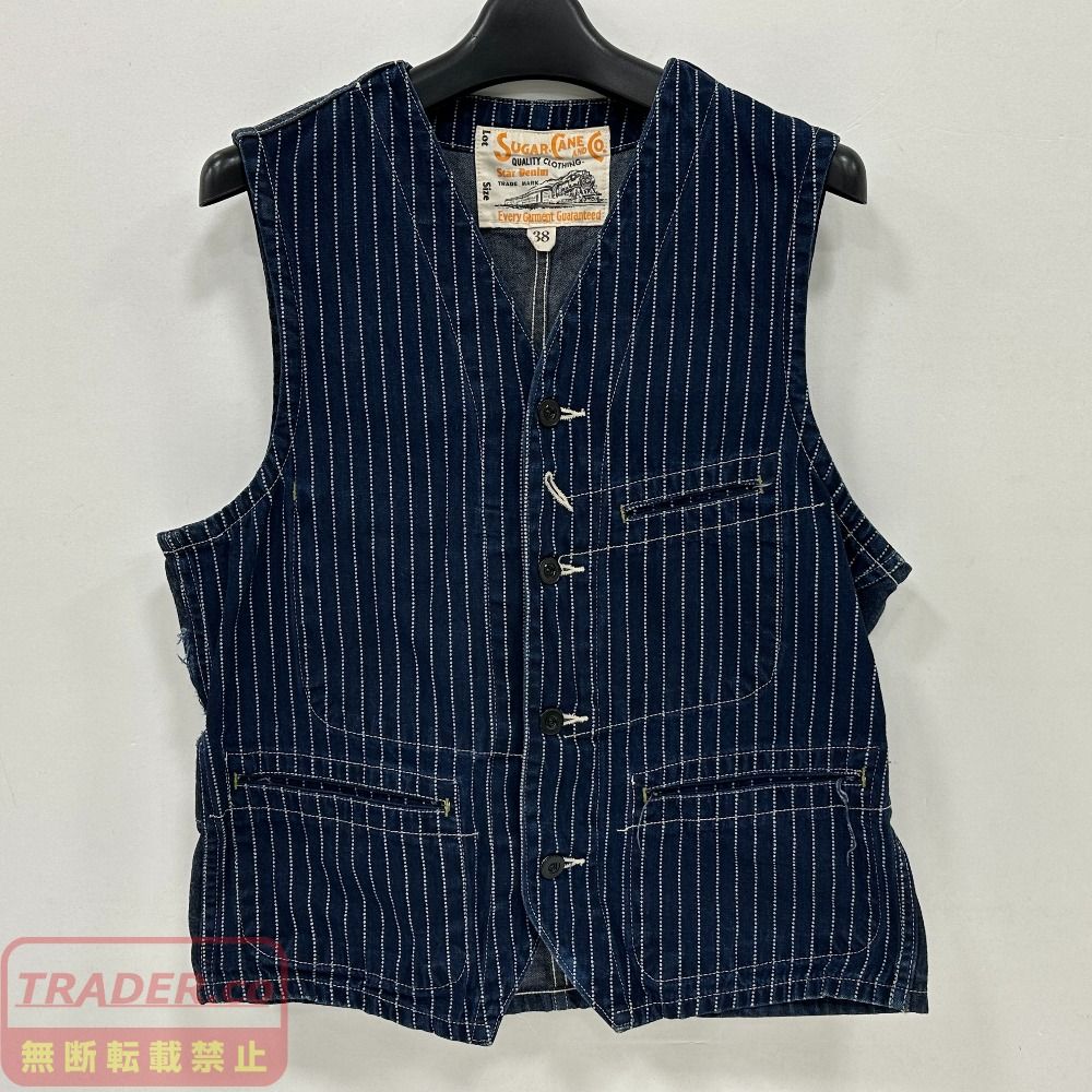 ほぼ未使用　SUGAR CANE ウォバッシュストライプ ベスト 38 07w1965☆ SUGER CANE(シュガーケーン) 9oz WABASH STRIPE WORK VEST