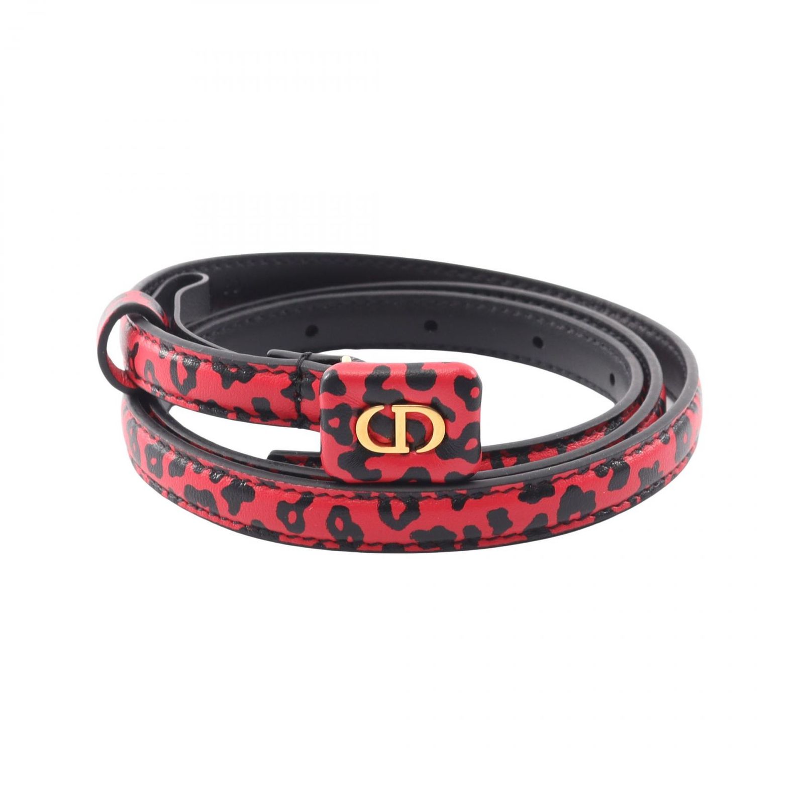 ディオール Dior ベルト CDロゴ レオパード レザー ベルト レディース Used A