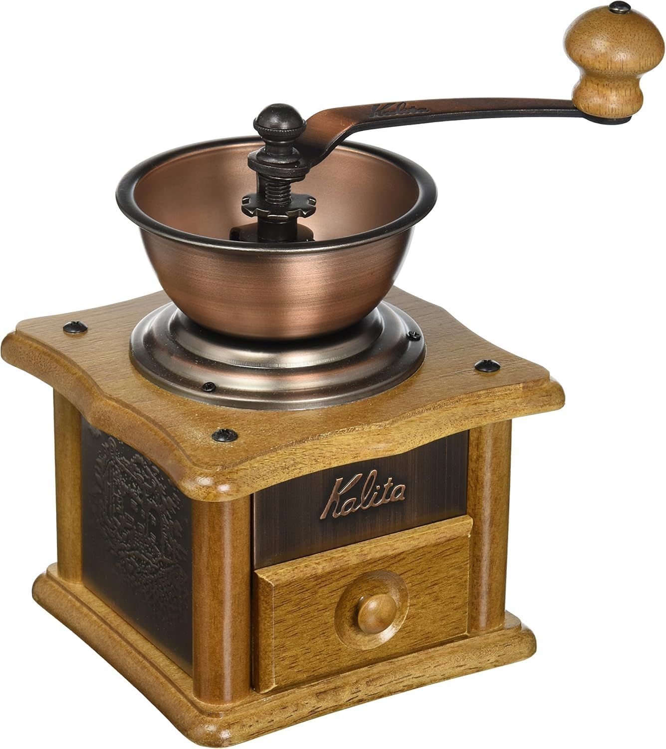 【バリスタ多数使用】 カリタ Kalita コーヒーミル 木製 粒度の安定性が高いアルミ製グラインダー 銅板ミル ac 粗さ調整可能 手挽きコーヒーミル ミル グラインダー 手動 プレゼント ギフト 贈り物 #42226 [8)銅板ミル]