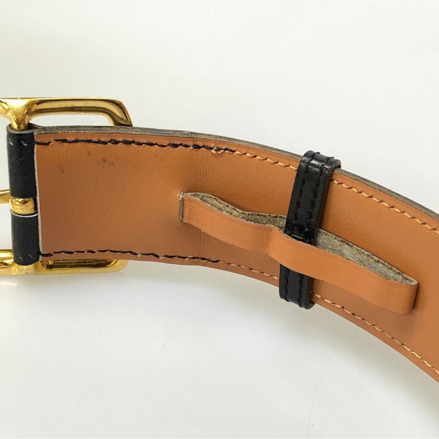 エルメス レザーベルト 金具 ブラック サイズ不明 HERMES【AFI14