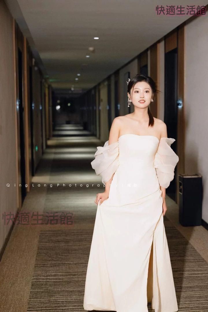 人気 ドレス ロングウェディング結婚式シンプル＆エレガントなチュールデザイン lf710