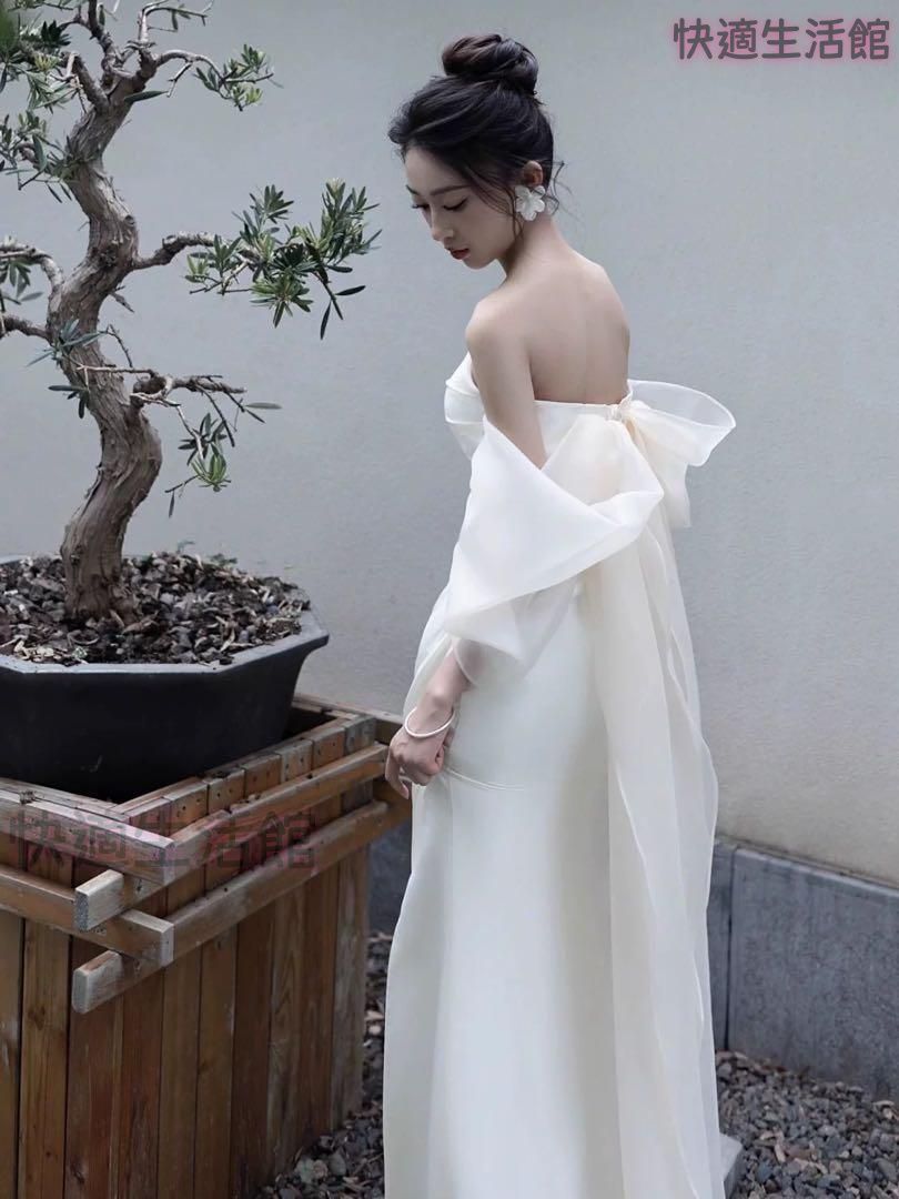 人気 ドレス ロングウェディング結婚式シンプル＆エレガントなチュールデザイン lf710