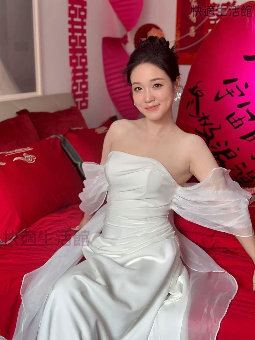 人気 ドレス ロングウェディング結婚式シンプル＆エレガントなチュールデザイン lf710