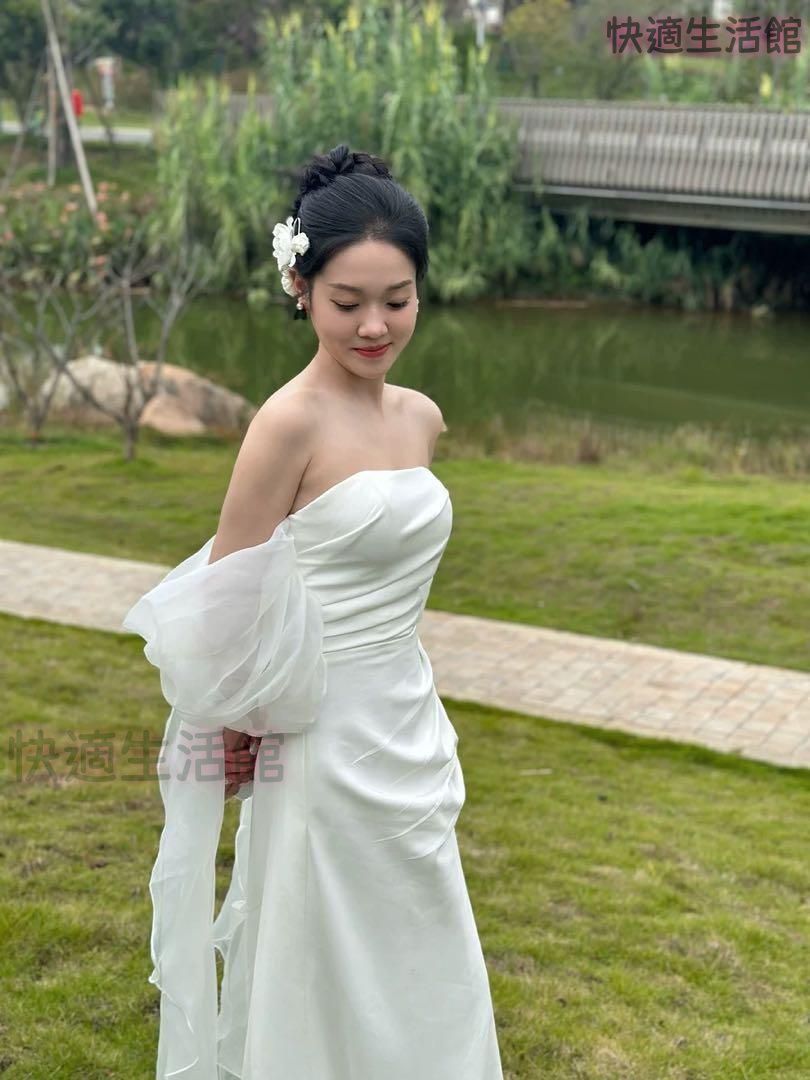 人気 ドレス ロングウェディング結婚式シンプル＆エレガントなチュールデザイン lf710