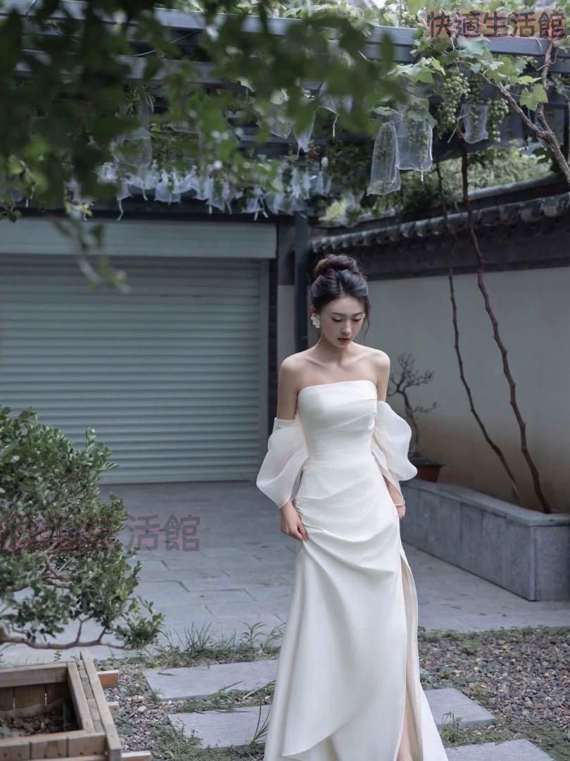 人気 ドレス ロングウェディング結婚式シンプル＆エレガントなチュールデザイン lf710