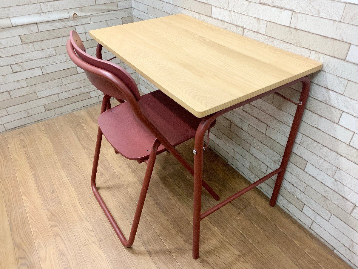 ▽美品 無印良品 MUJI 折りたたみ スチールパイプテーブル エンジ 