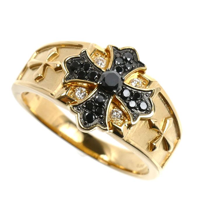 K18YG イエローゴールド リング・指輪 ブラックダイヤモンド0.27ct ダイヤモンド0.06ct 20号 8.3g メンズ 中古 美品