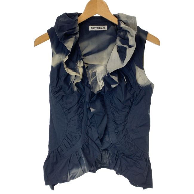 【中古】　ISSEY MIYAKE　ベスト　ノースリーブ　フリル　タイダイ　日本製　ドメスティック　古着　/2495