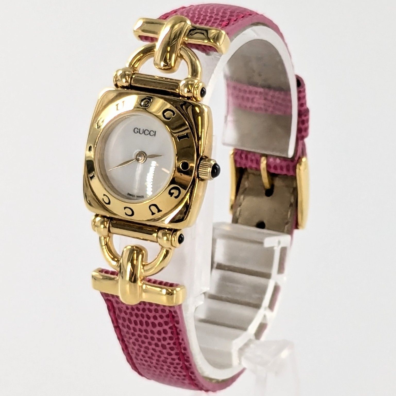 GUCCI グッチ 6300L QZ/レザー ホワイト文字盤 レディース腕時計 稼働品 箱【QG-269】