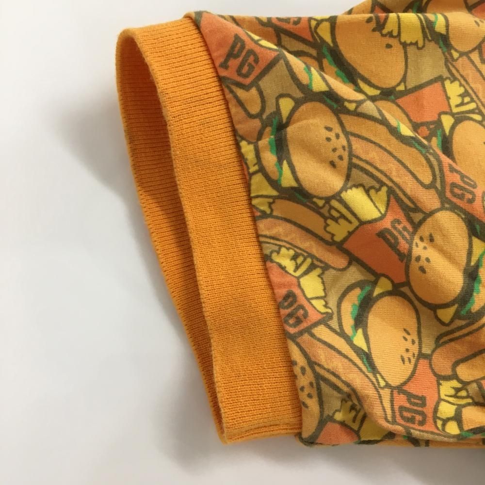 美品】パーリーゲイツ 半袖ポロシャツ オレンジ系 ハンバーガー総柄