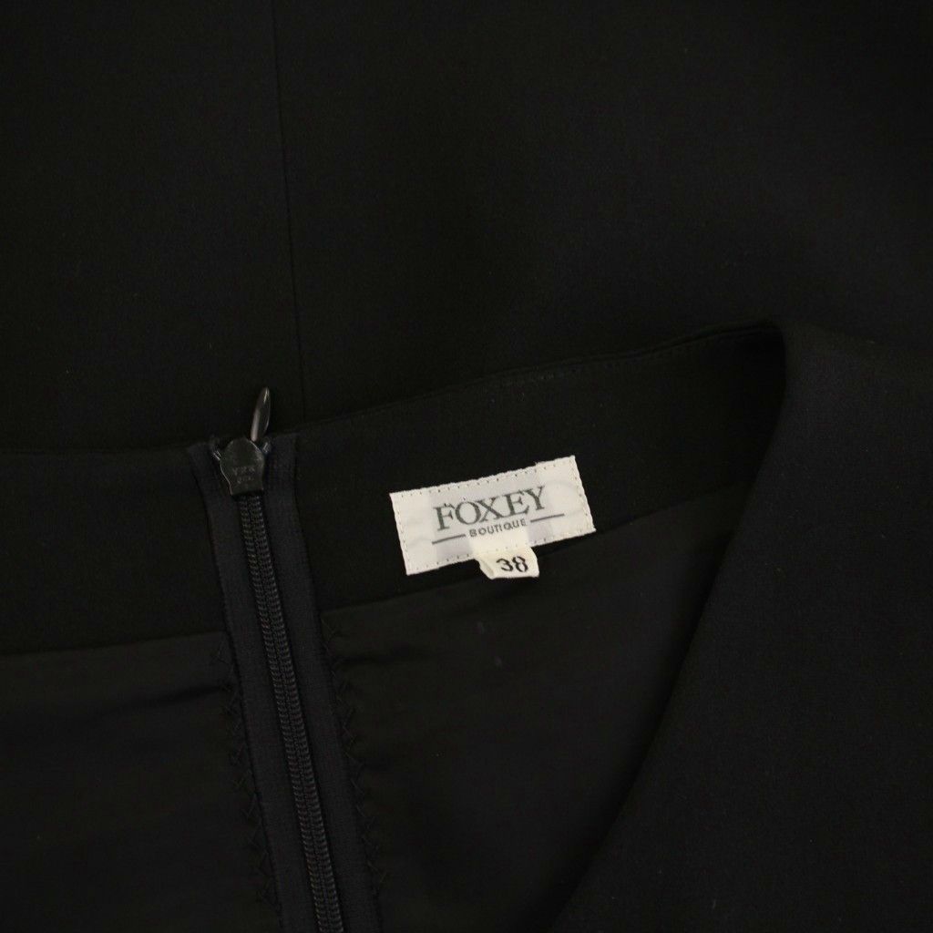 フォクシー FOXEY ワンピース ロング 半袖 シルク 38 黒 ブラック