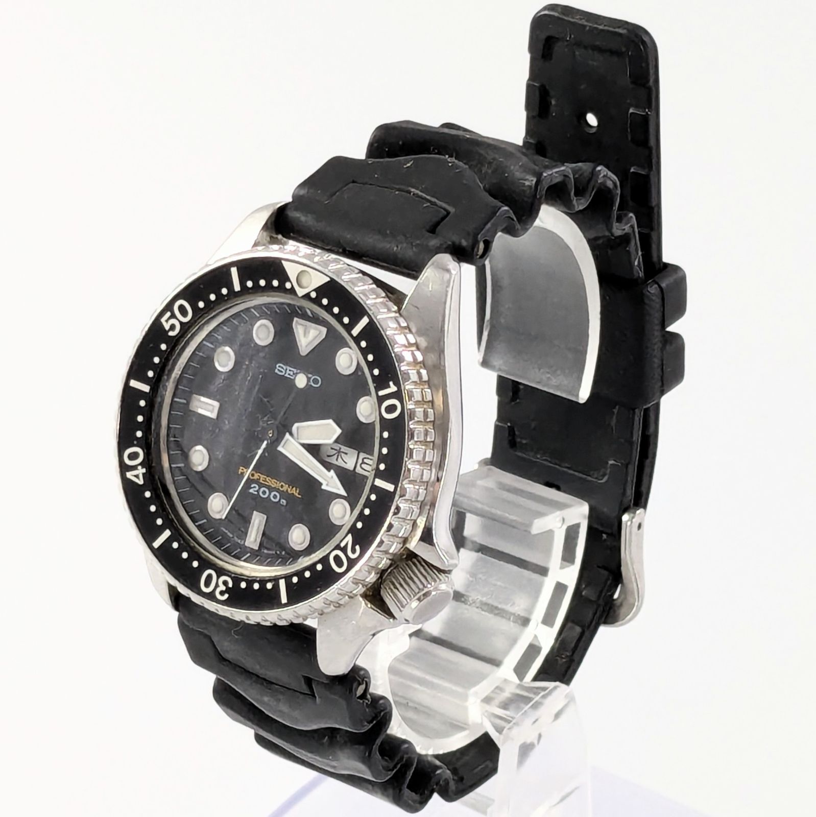 SEIKO セイコー Professional プロフェッショナル ダイバーズ 7C43-6011 デイデイト QZ/ラバー ブラック文字盤 メンズ腕時計 稼働品【QG-261】