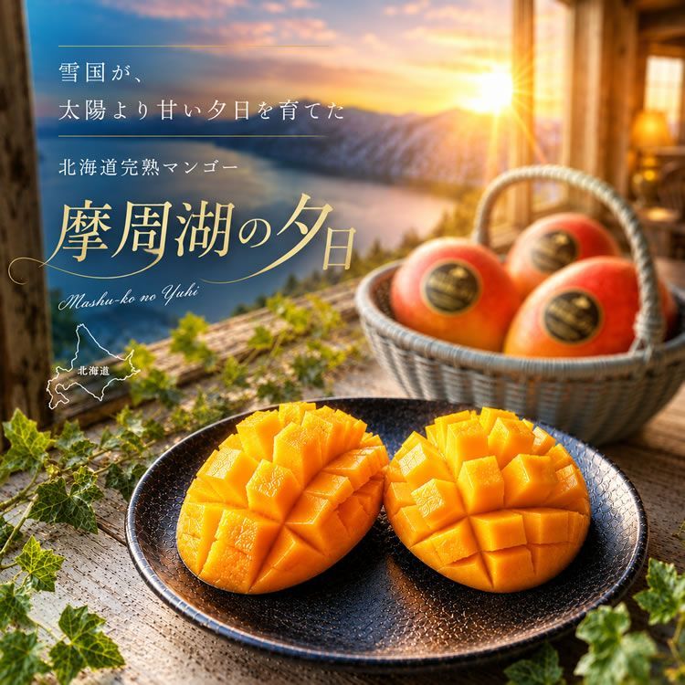 お中元 夏ギフト フルーツギフト 敬老の日ギフト 完熟マンゴー 北海道のマンゴー 産地厳選シャインマスカット [摩周湖の夕日とシャイン]｜詳細画像