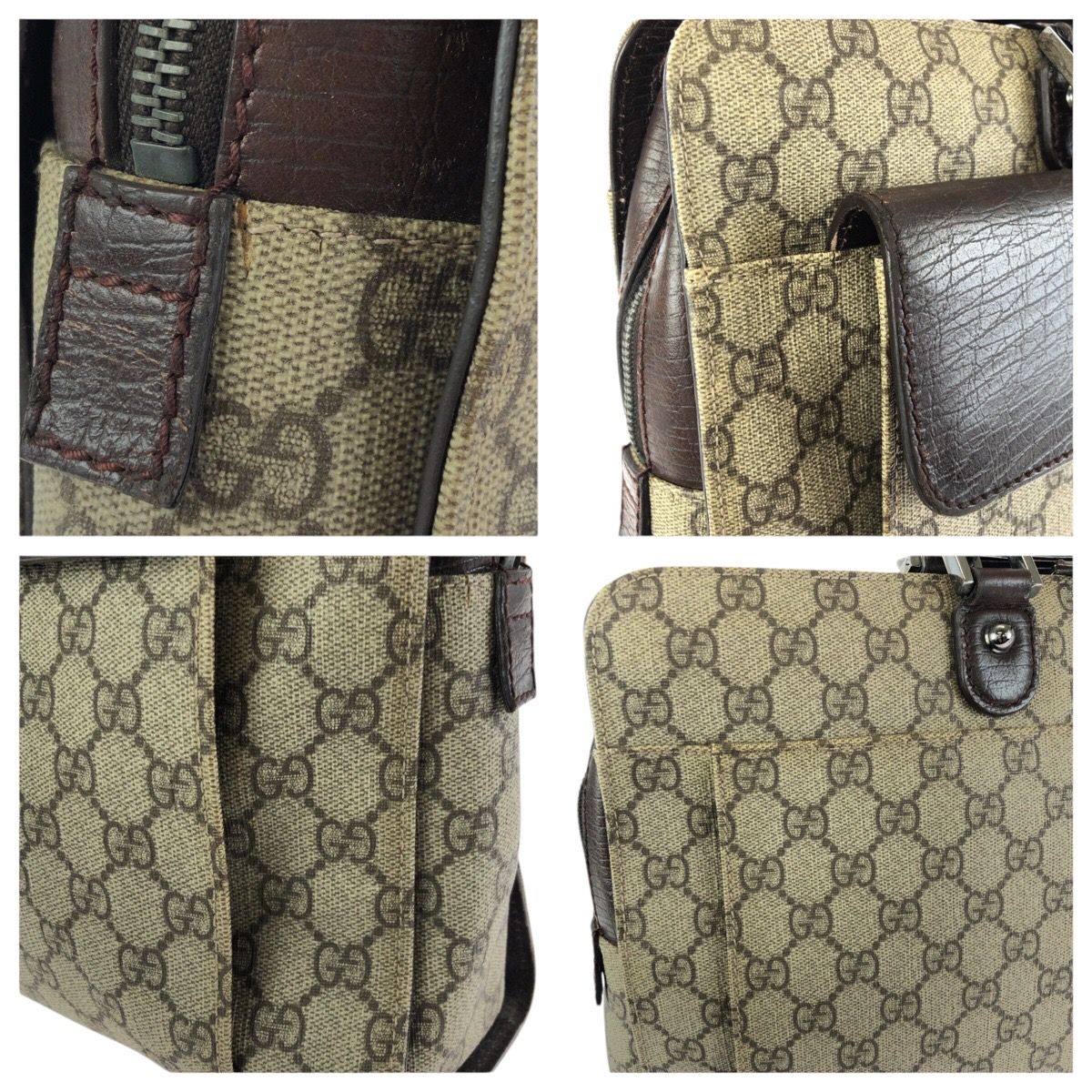 GUCCI グッチ ベージュ ダークブラウン GGスプリームキャンバス/レザー