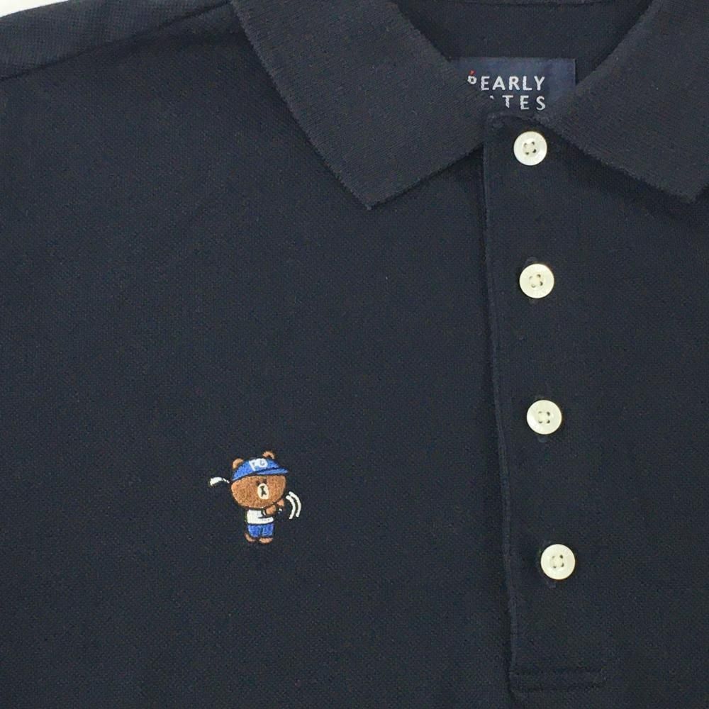 パーリーゲイツ×LINEFRIENDS 半袖ポロシャツ 黒 袖ロゴ刺しゅう メンズ