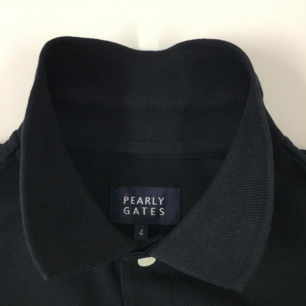 【日本製】PEARLY GATES ゴルフシャツ 黒 パーリーゲイツ×LINEFRIENDS 半袖ポロシャツ 黒 袖ロゴ刺しゅう メンズ