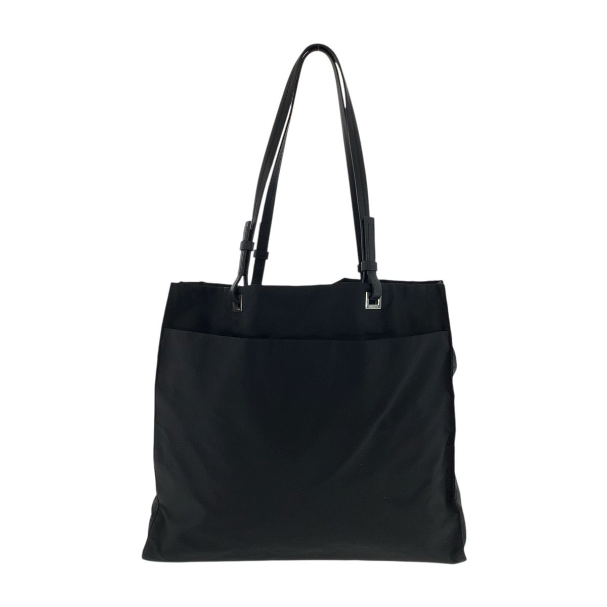 PRADA プラダ　トートバッグ　三角プレート　ブラック 美品 PRADA プラダ テスート 三角ロゴプレート 黒 シルバー金具