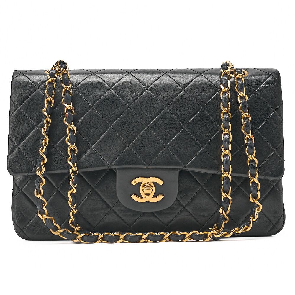 CHANEL シャネル ラムスキン マトラッセ Wフラップ 25cm チェーンショルダー 黒 ゴールド金具 レディースバッグ ブランド【中古】【送料無料】 319,500円