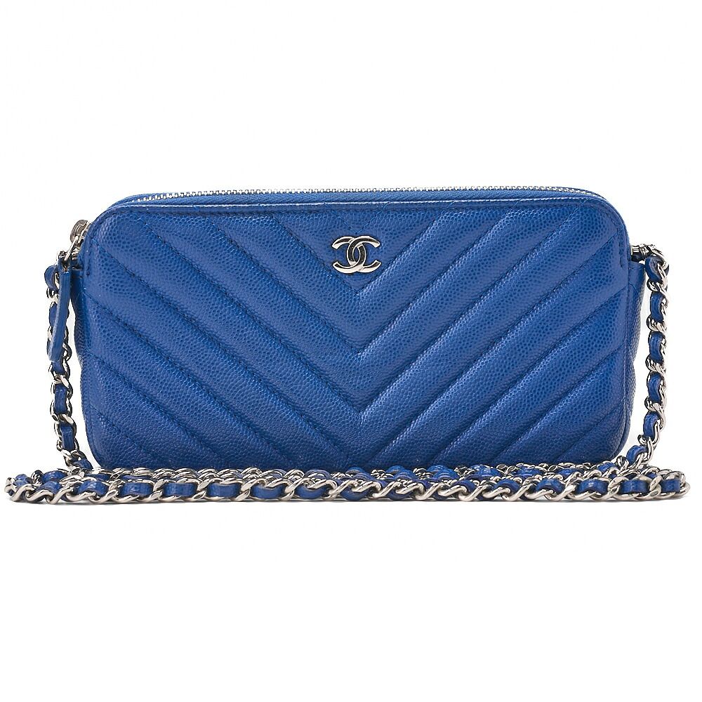 CHANEL シャネル Vステッチ ココマーク チェーンウォレット キャビアスキン ネイビー(シルバー金具)レディースウォレット 折財布 レディース財布 【中古】【送料無料】