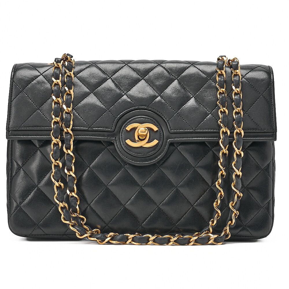 CHANEL シャネル　マトラッセ 　ターンロック 　デザインフラップ 　チェーンショルダーバッグ 　ラムスキン　 黒（ゴールド金具）レディースバッグ ハイブランド【中古】【送料無料】