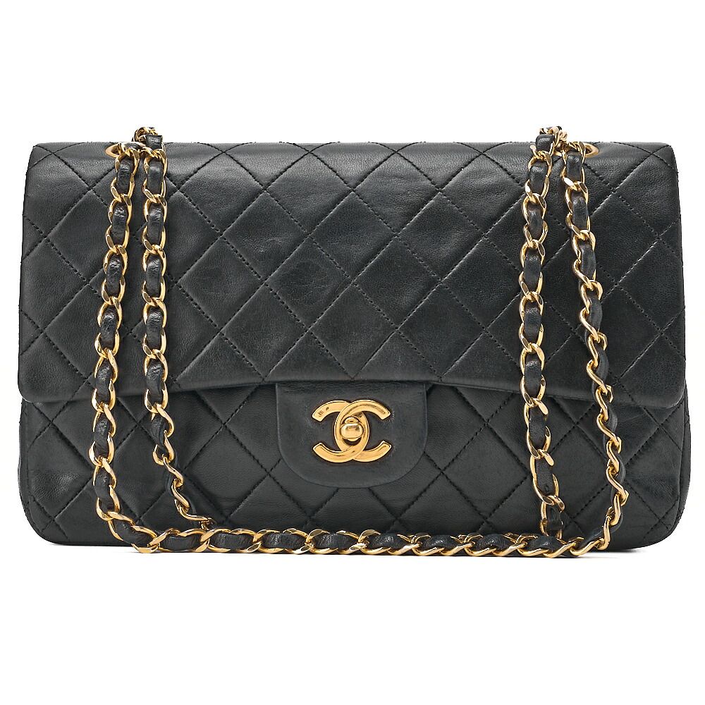 CHANEL シャネル ラムスキン マトラッセ Wフラップ 25cm チェーンショルダー 黒 ゴールド金具 レディースバッグ ブランド【中古】【送料無料】