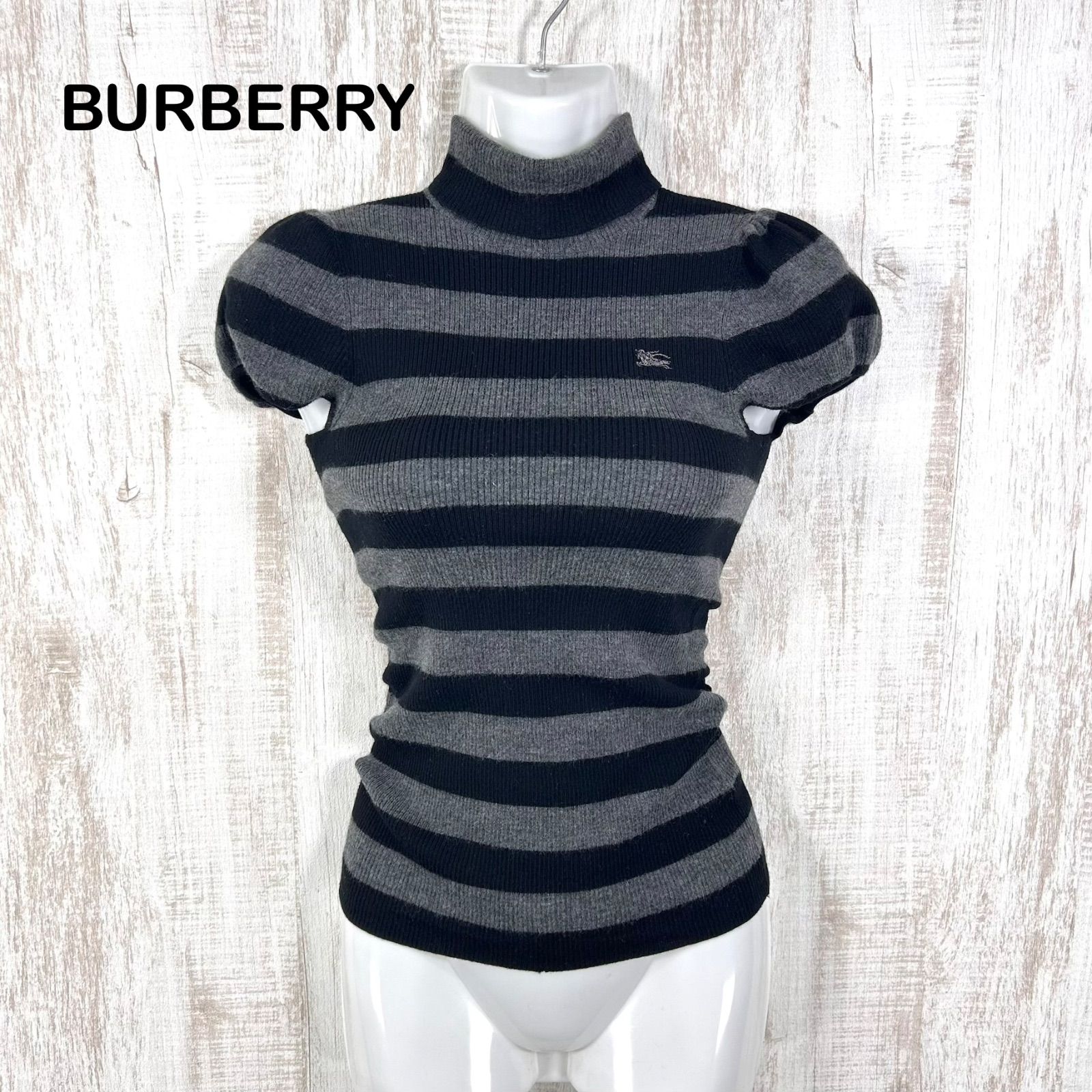 バーバリーブルーレーベル　ホースロゴ刺繡 ボーダー　タートルネック　リブニット レディース 00s BURBERRY BLUE LABEL バーバリーブルーレーベル