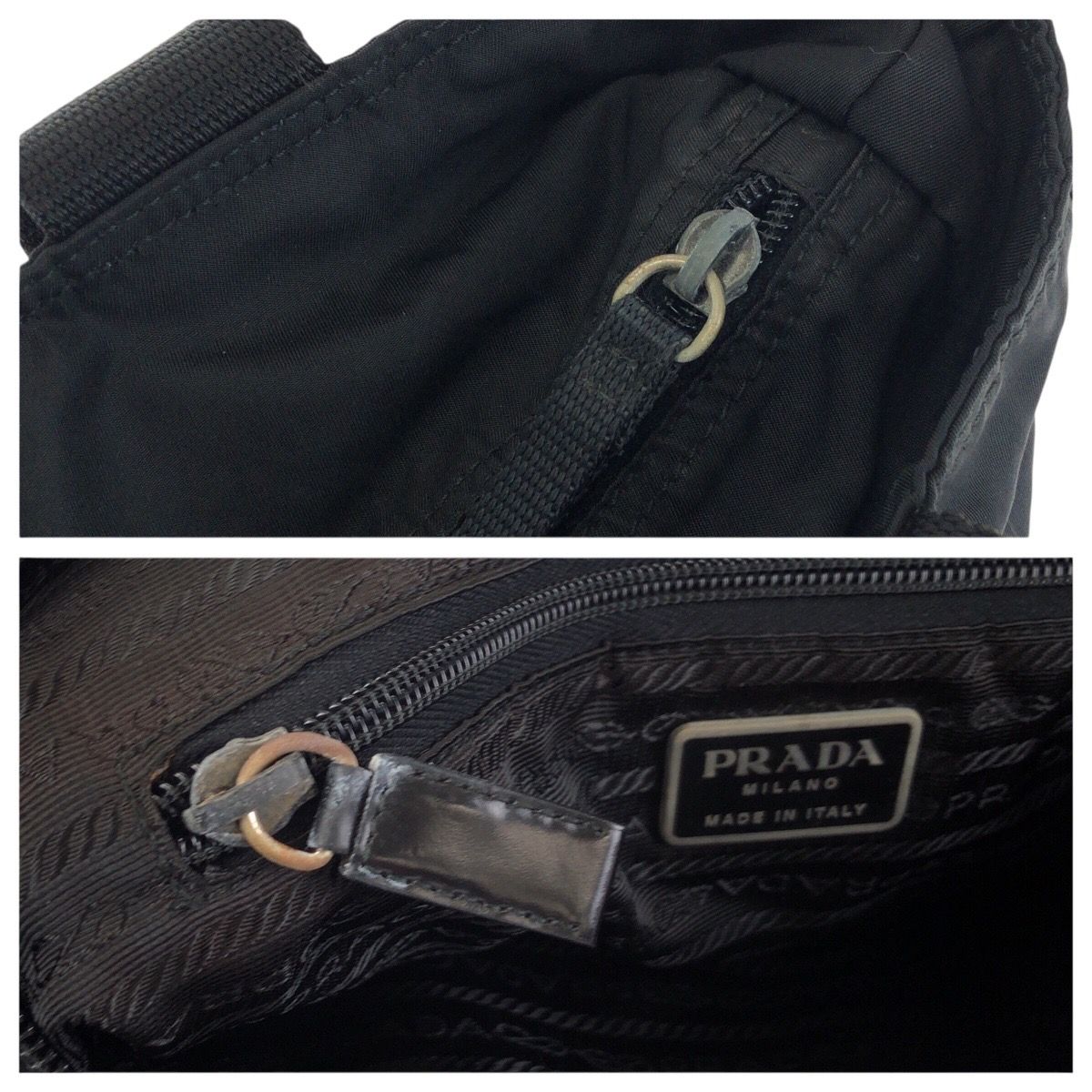 PRADA プラダ テスート 三角ロゴプレート ブラック 黒 シルバー金具