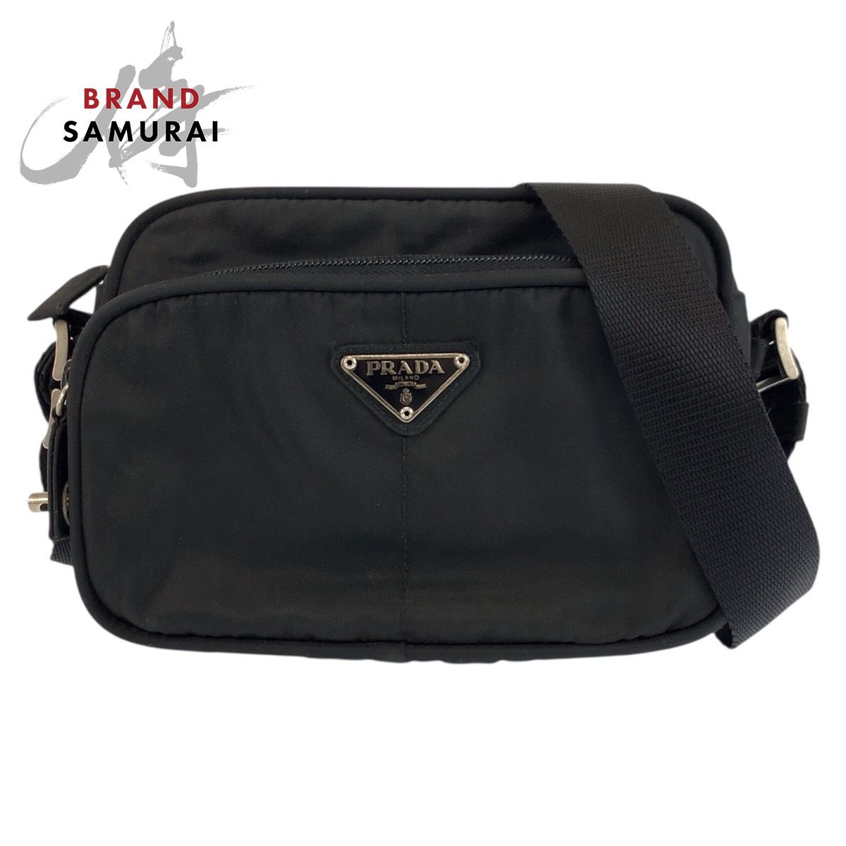 PRADA プラダ テスート 三角ロゴプレート ブラック 黒 シルバー金具