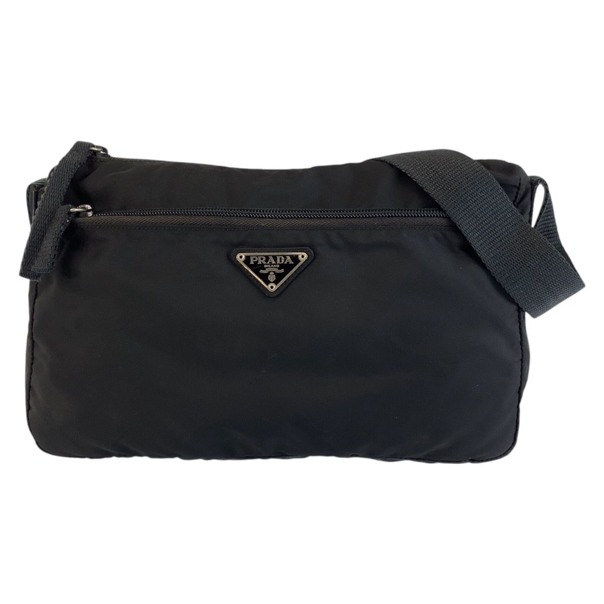 PRADA プラダ テスート 三角ロゴプレート ブラック 黒 シルバー金具