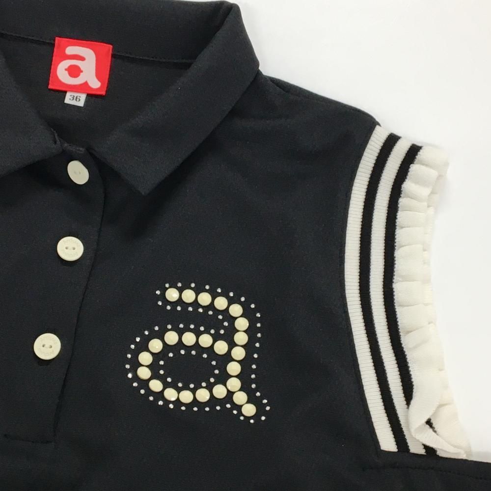超美品】アルチビオ ノースリーブポロシャツ 黒×白 ロゴ 袖口ニット